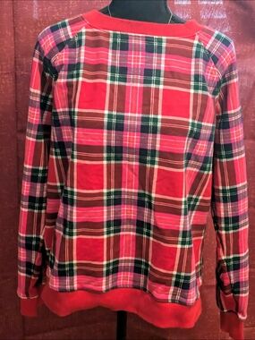 crown & ivy Red Plaid Raglan Sweatshirt